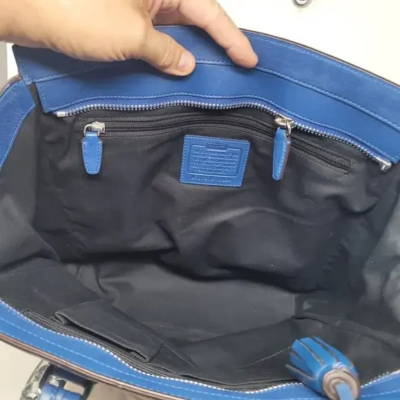 Coach Legacy Tanner Blue Purse Bag Double Handle W Satin Dust Bag Handbag Large